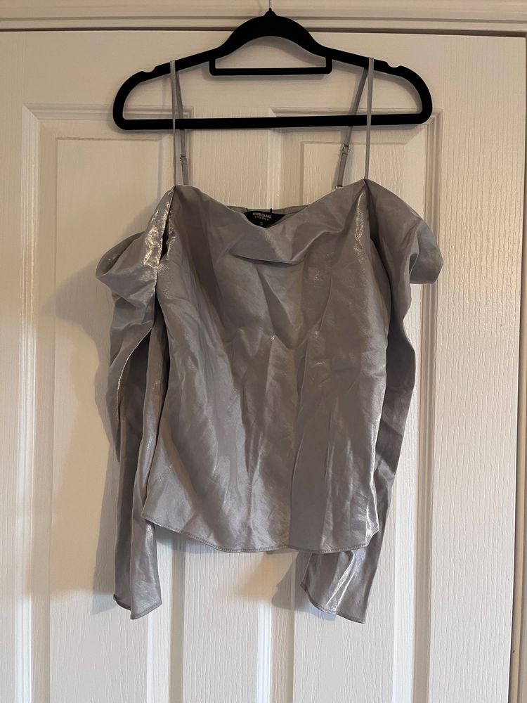 Y2k river island silver off-shoulder top