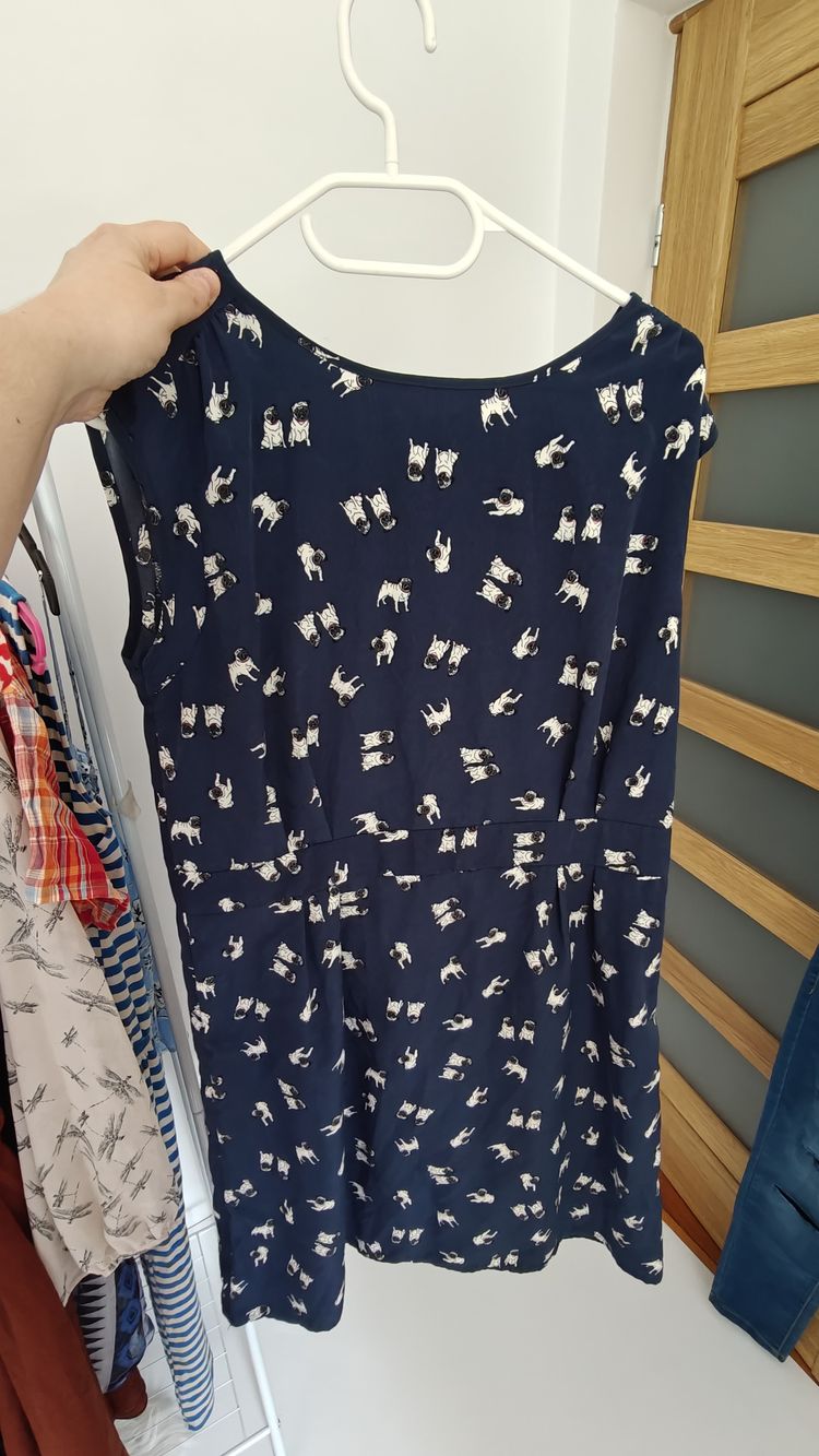 Navy Blue Dress With White Animal Print