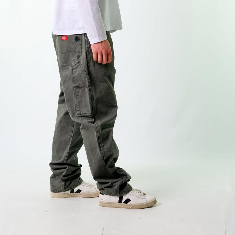 28 Vintage Khaki Green y2ks Dickies Canvas Carpenter Jeans Baggy Pants (36x34) product image