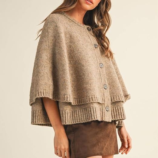 Beige Knitted Cape Cardigan imagen 3