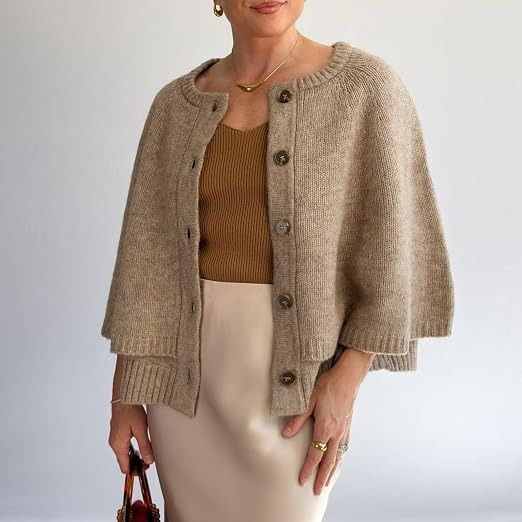 Beige Knitted Cape Cardigan