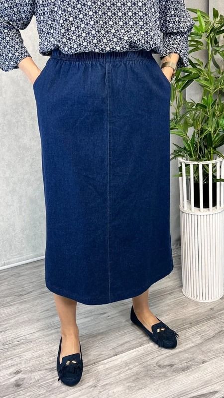 Other Spódnica jeansowa midi granatowa wysoki stan na gumce rozmiar 48 20 plus size product image