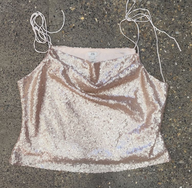 Sequin cowl neck top