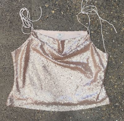 Sequin cowl neck top
