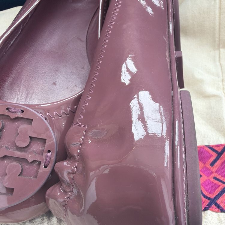 Tory Burch Minnie Travel Ballet Pumps PatentLeather Logo Washed Berry UK 2.5 New image 4
