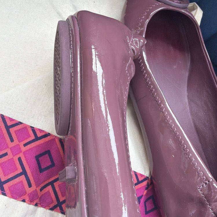 Tory Burch Minnie Travel Ballet Pumps PatentLeather Logo Washed Berry UK 2.5 New image 5