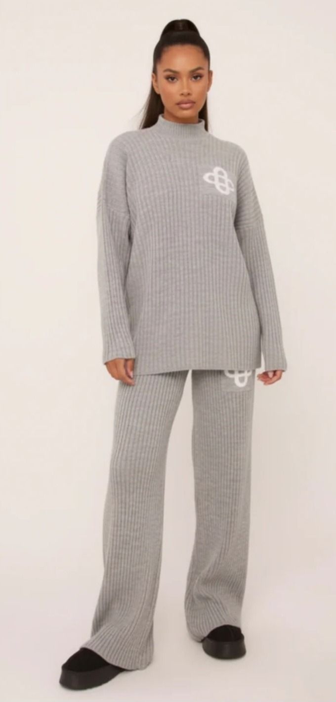 Grey Knit Sweater And Pants Set