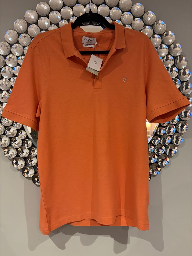 Farah Men’s Modern Fit Polo Shirt Orange 100% Organic Cotton Size M BNWT