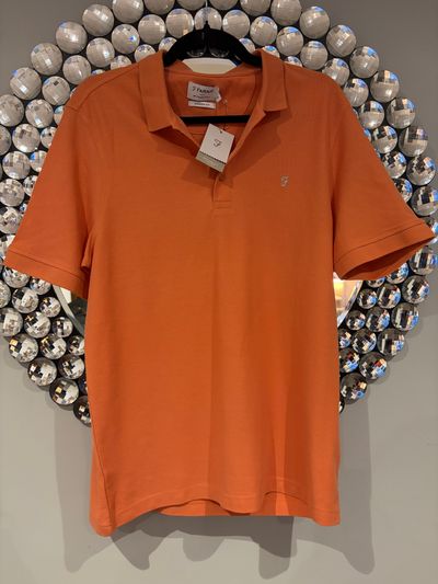 Farah Men’s Modern Fit Polo Shirt Orange 100% Organic Cotton Size M BNWT