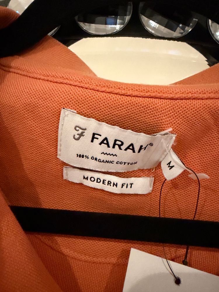 Farah Men’s Modern Fit Polo Shirt Orange 100% Organic Cotton Size M BNWT image 2