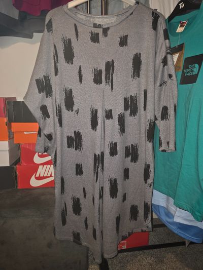 Grey Dress With Black Brushstroke Pattern