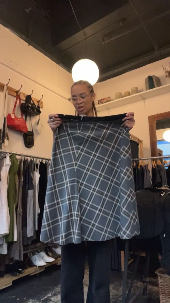 Kimchi Blue blue grey checked midi skirt product image