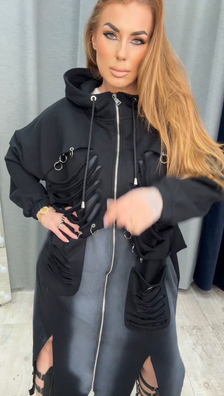 Other Black Hooded Long Jacket With Zipper product image