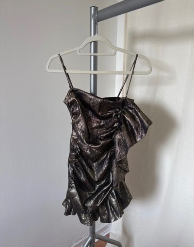 Zara Metallic Ruched Mini Dress