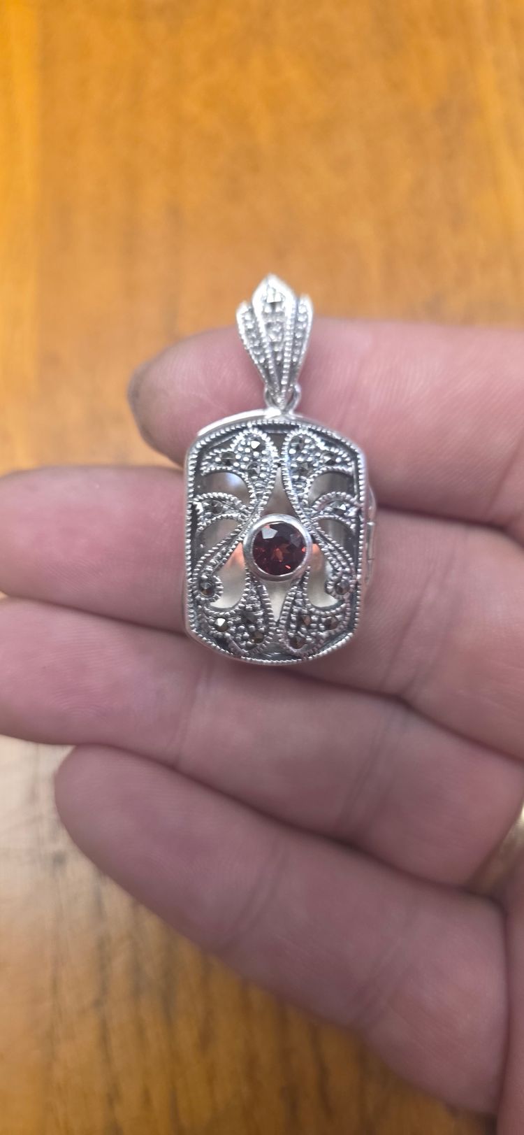925 sterling Silver heavy Pendant With Red Gemstone image 1