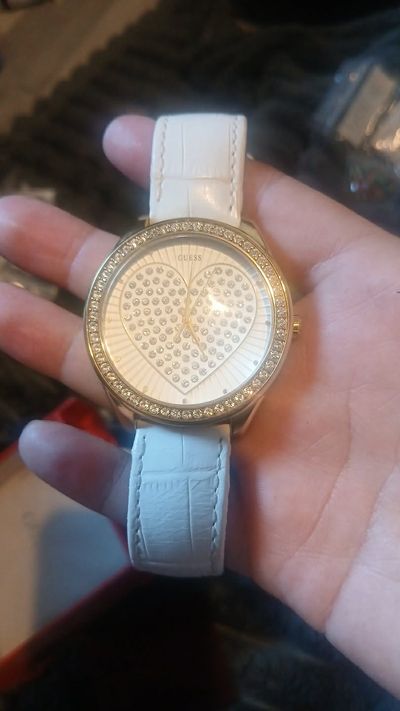 White Strap Wristwatch With Heart Design