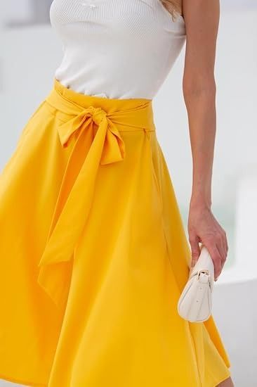 Yellow Midi Skirt With Bow Belt imagen 2