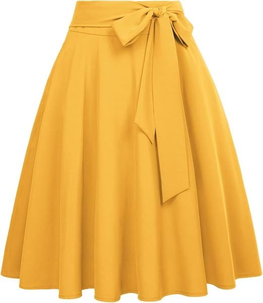 Yellow Midi Skirt With Bow Belt