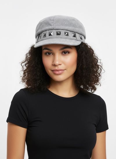 Grey Studded Cap