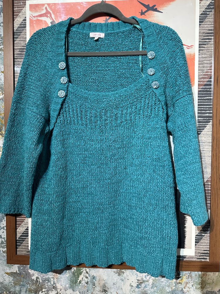 Teal Knitted Sweater With Button Details image 1