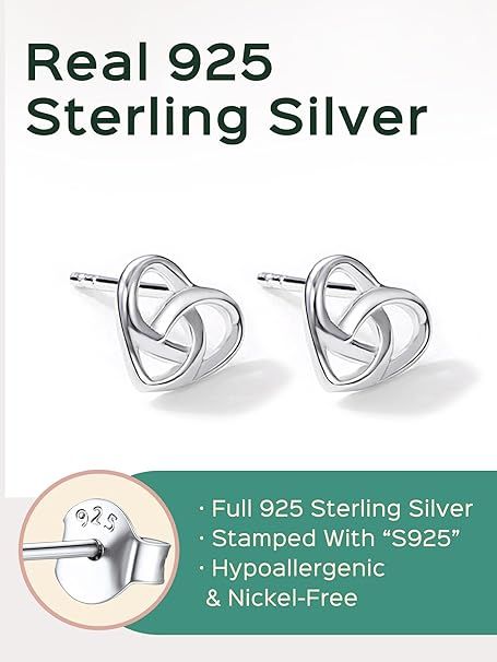 925 Sterling Silver Heart Knot Stud Earrings image 4