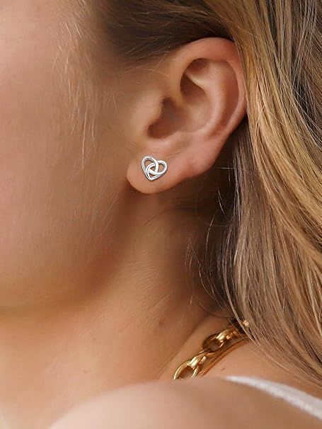925 Sterling Silver Heart Knot Stud Earrings image 3