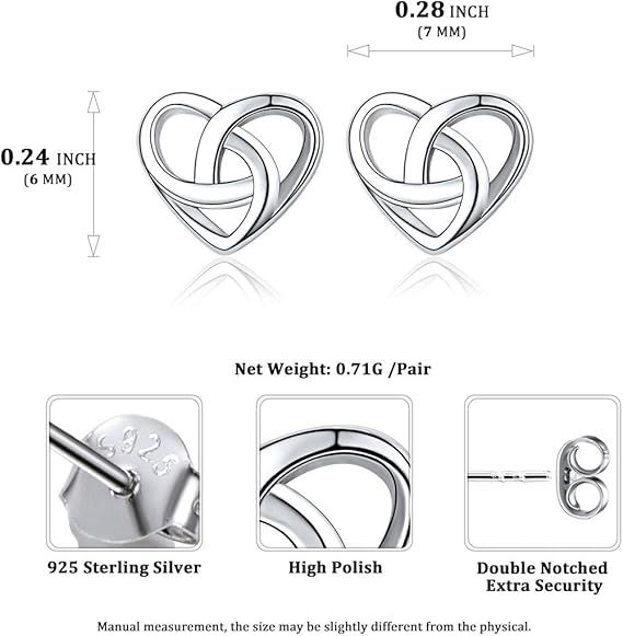 925 Sterling Silver Heart Knot Stud Earrings image 5