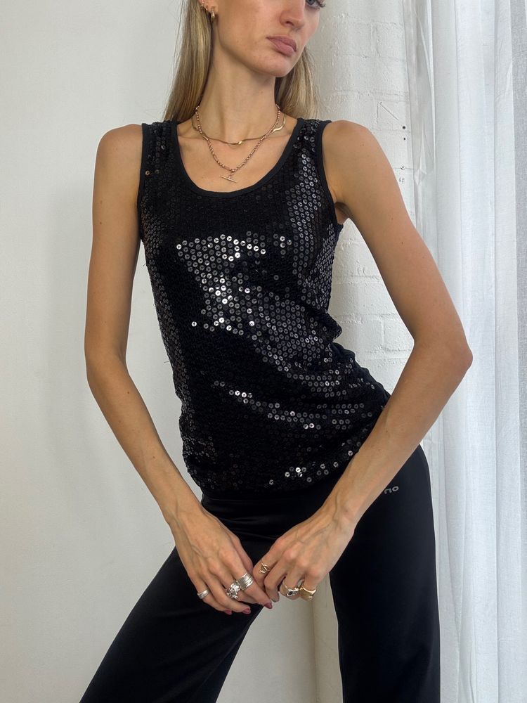 Black Sequin Sleeveless Top