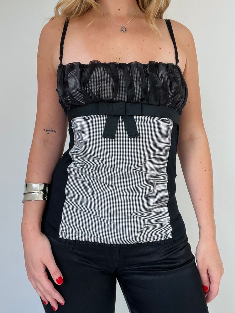 y2k italian monochrome gingham cami top