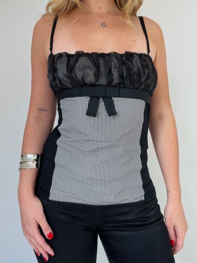 y2k italian monochrome gingham cami top