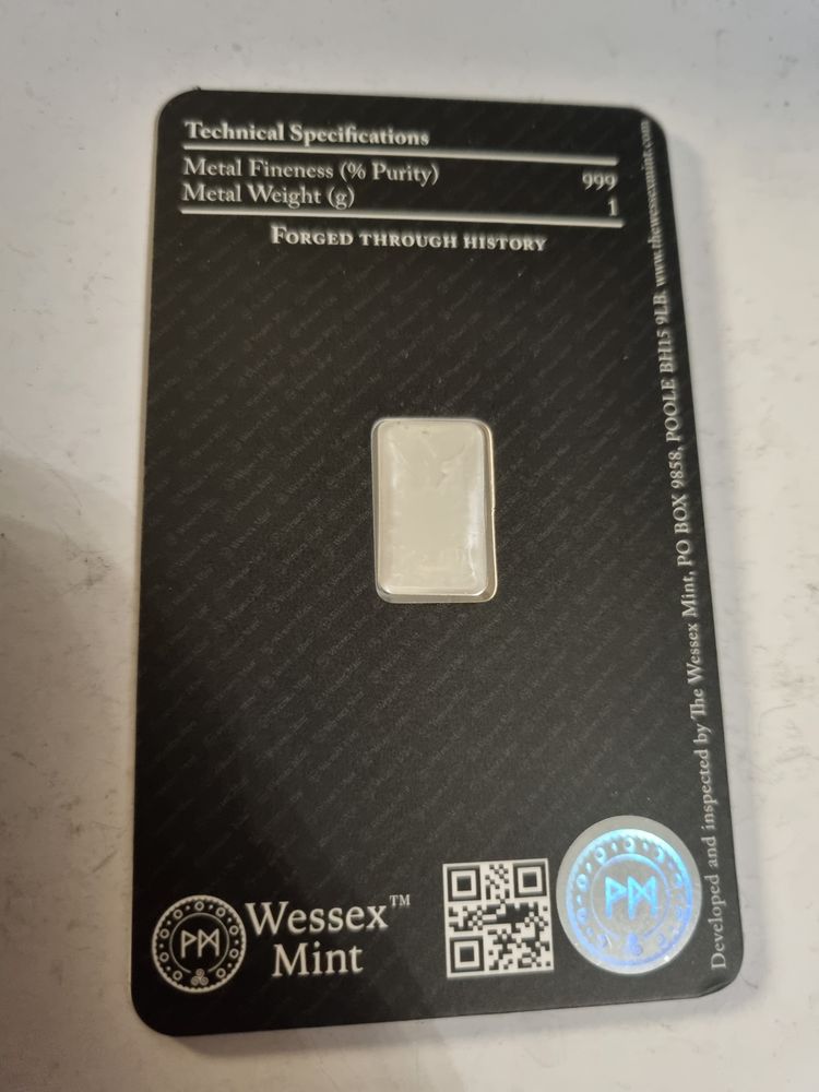 Eagle Wessex Mint 1 Gram Solid Silver Bar obraz 2