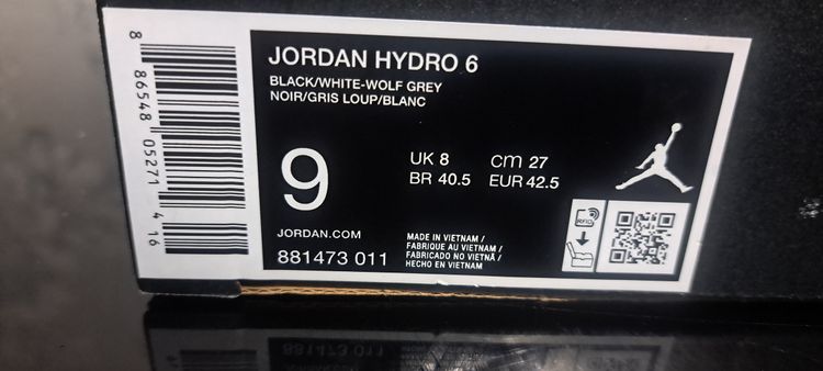Jordan Hydro 6 Black White Wolf Grey Slides UK 8 EUR 42.5Brand New FullBox BNIB image 5