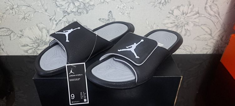 Jordan Hydro 6 Black White Wolf Grey Slides UK 8 EUR 42.5Brand New FullBox BNIB image 1