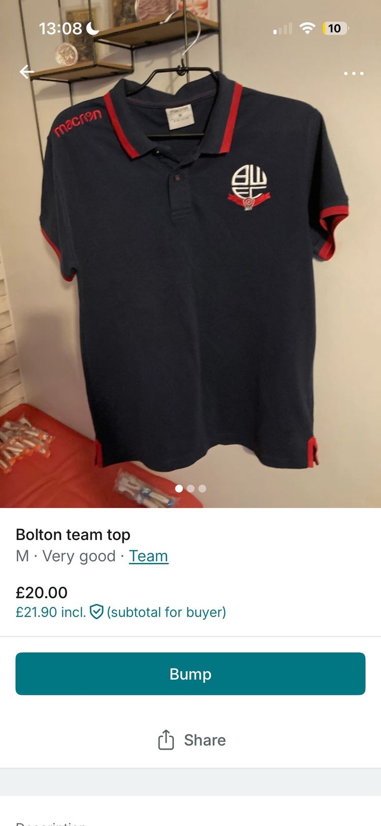 Macron Bolton Team Top Polo Shirt product image