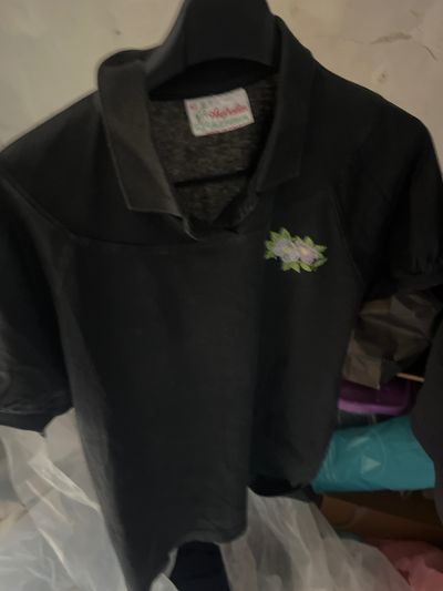 Black Short Sleeve Shirt With Floral Embroidery