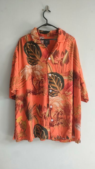Orange Floral Short Sleeve Shirt