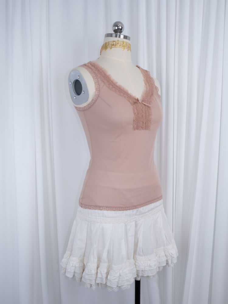 PINK LACE TRIM RIBBON TOP