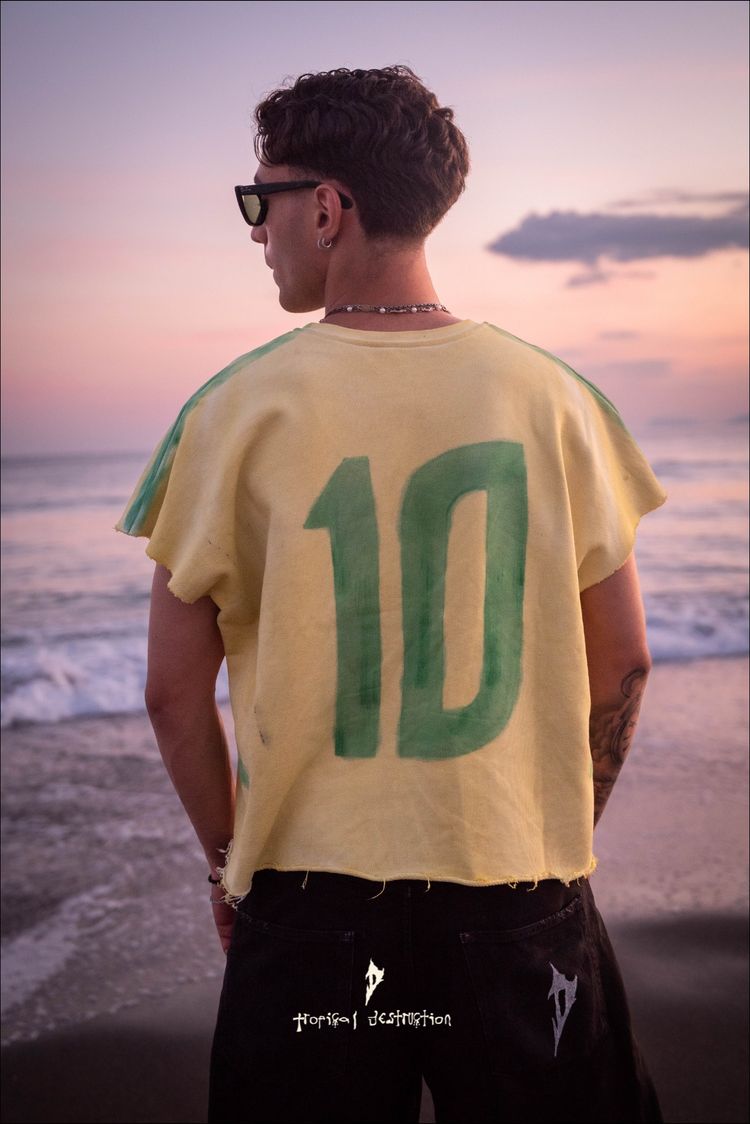 Yellow And Green Sleeveless Top With Number 10 Print image 2
