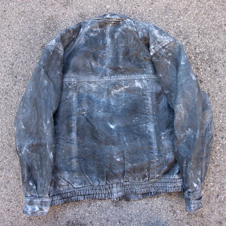 Black and gray distressed leather jacket image 5