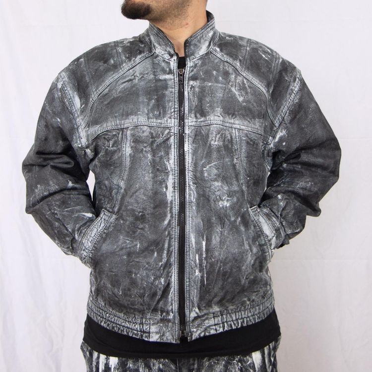 Black and gray distressed leather jacket image 1