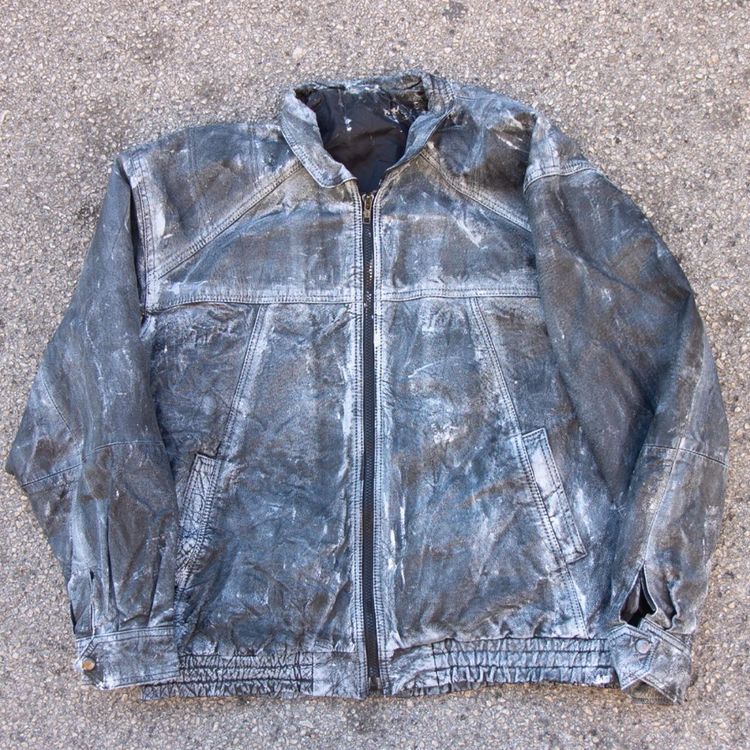 Black and gray distressed leather jacket image 6