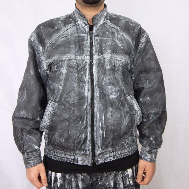 Black and gray distressed leather jacket image 2