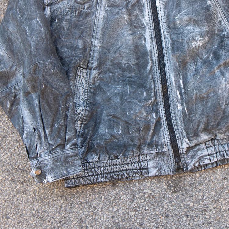 Black and gray distressed leather jacket image 4