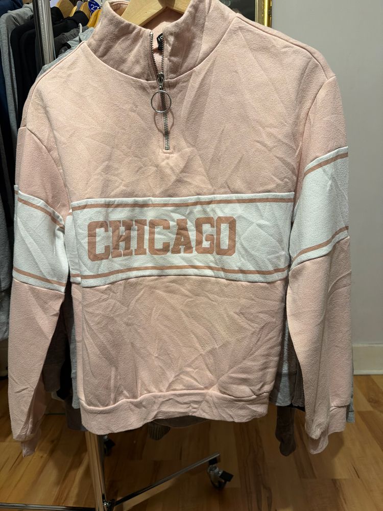 H&M Pink And White Pullover Sweatshirt With Chicago Text product image