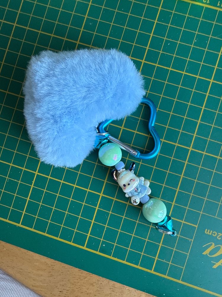 Other Blue Fluffy Heart Keychain With Beads And Bear Charm product image