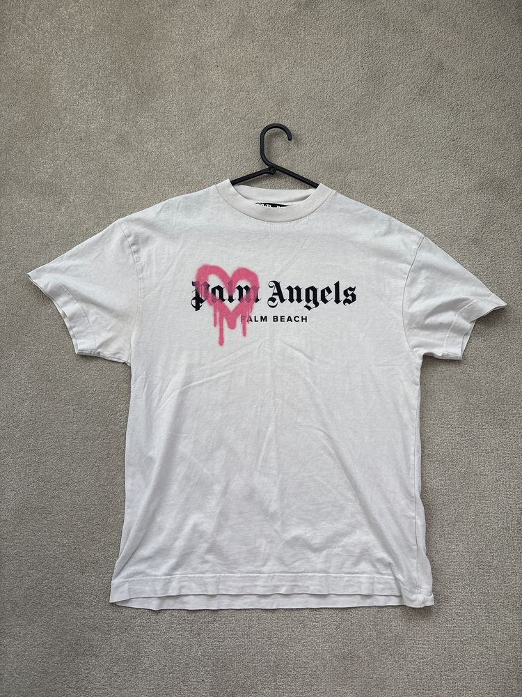 Palm Angels White Heart Drip T-Shirt Medium