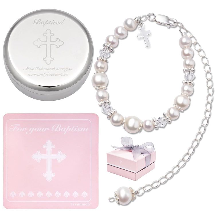925 Sterling Silver Baptism Bracelet Set image 1