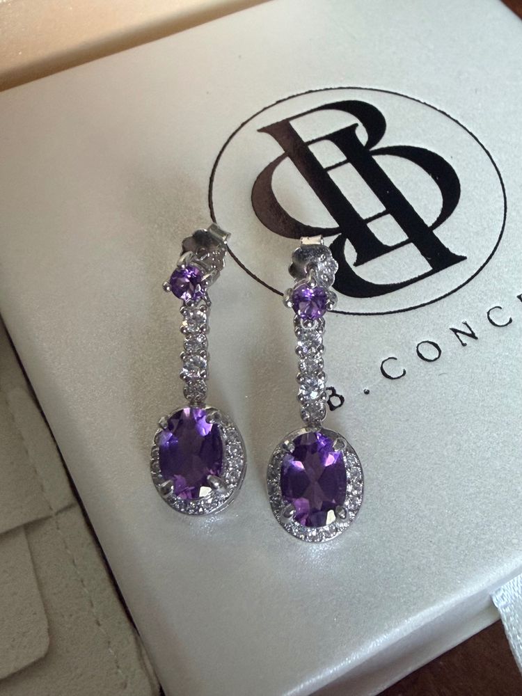 B Concept Platinum Plated Earrings With Amethyst  image 5