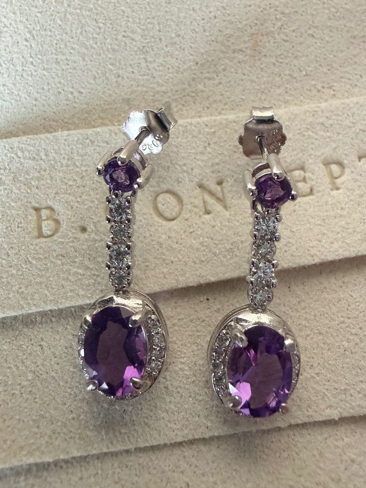 B Concept Platinum Plated Earrings With Amethyst  image 4