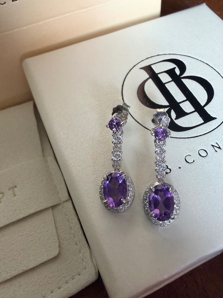 B Concept Platinum Plated Earrings With Amethyst  image 6